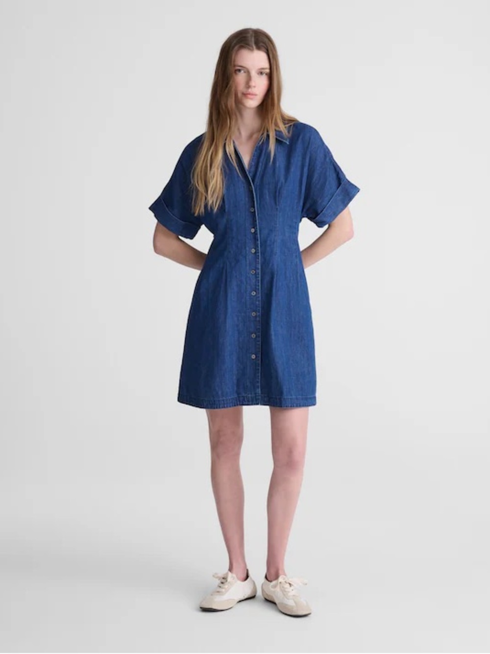 Madewell The Perry Short Sleeve Denim Shirtdress XXS Short Jean Dress clean girl